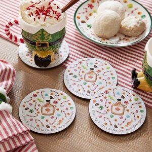 Pottery Barn Elf Food Groups Cork Coasters - Set Of 4
